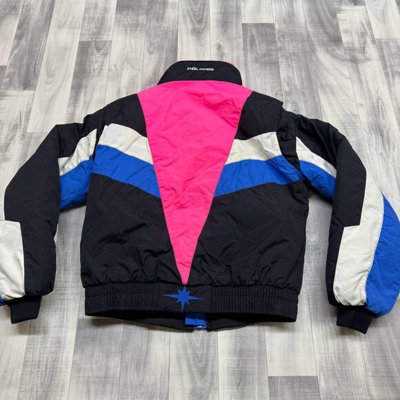 ✅ Womens L VTG Polaris Snowmobile Jacket Union Made USA Pink/Blue/Black Quilted - Picture 2 of 11